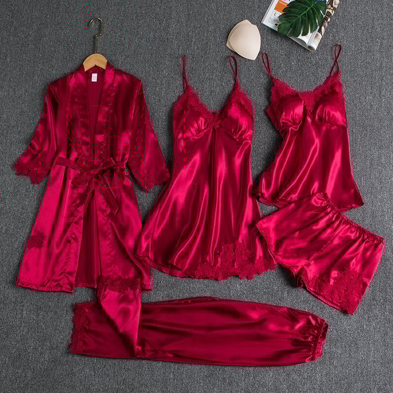 Rebecca | 5-Piece Silk Lace Nightwear Set