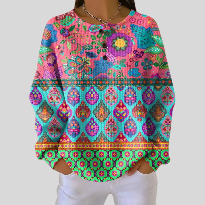 Sign | Sweater with Ethnic Floral Stripes