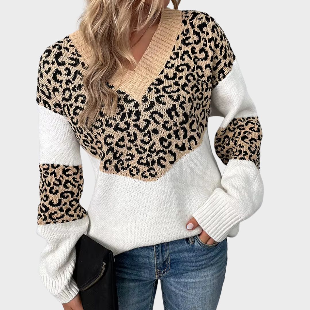 Eunice | Elegant V-neck Sweater Leopard
