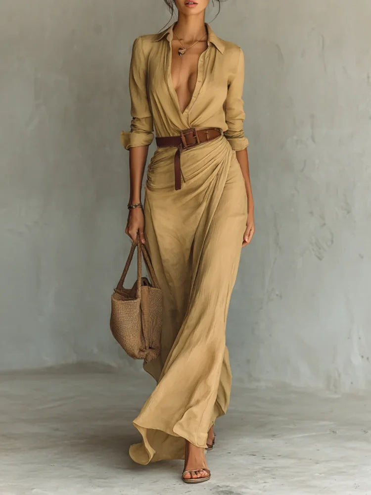 Thames | Lapel-Wrap Maxi Dress