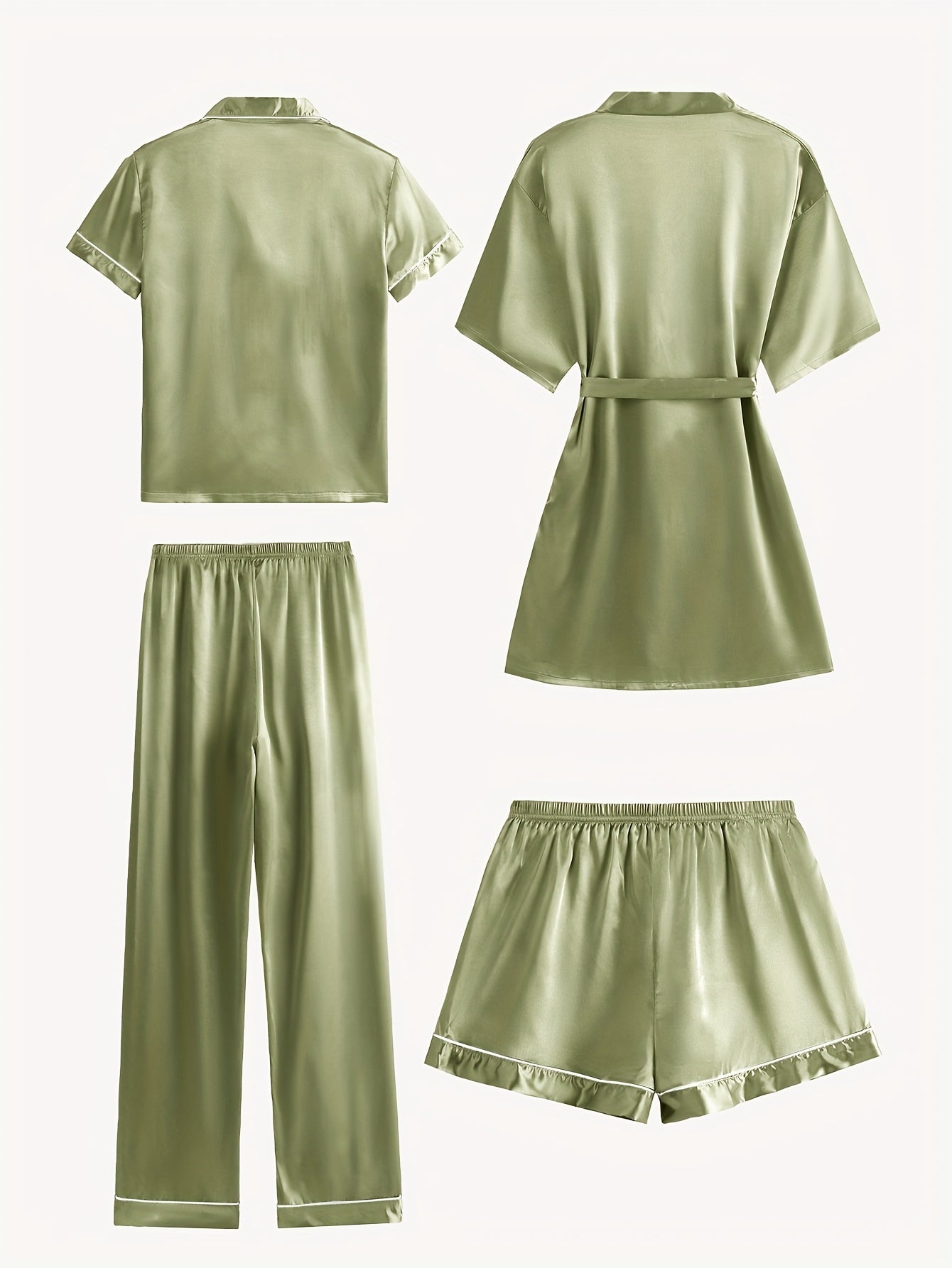 Juliette | 4-Piece Solid Satin Pajama Mid-Sleeve Robe Set